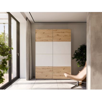 Garderobna omara KARO 150x210 cm bela/artisan hrast