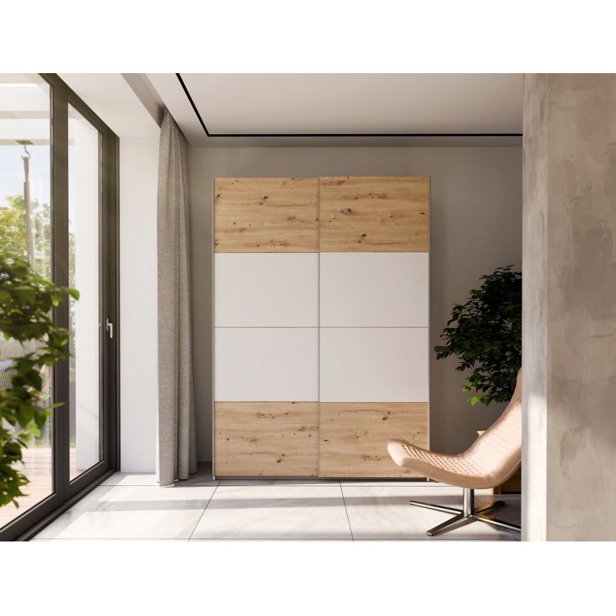 Garderobna omara KARO 150x210 cm bela/artisan hrast