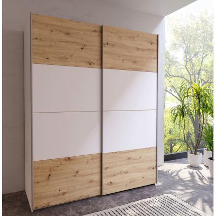 Garderobna omara KARO 170x210 cm bela/hrast artisan