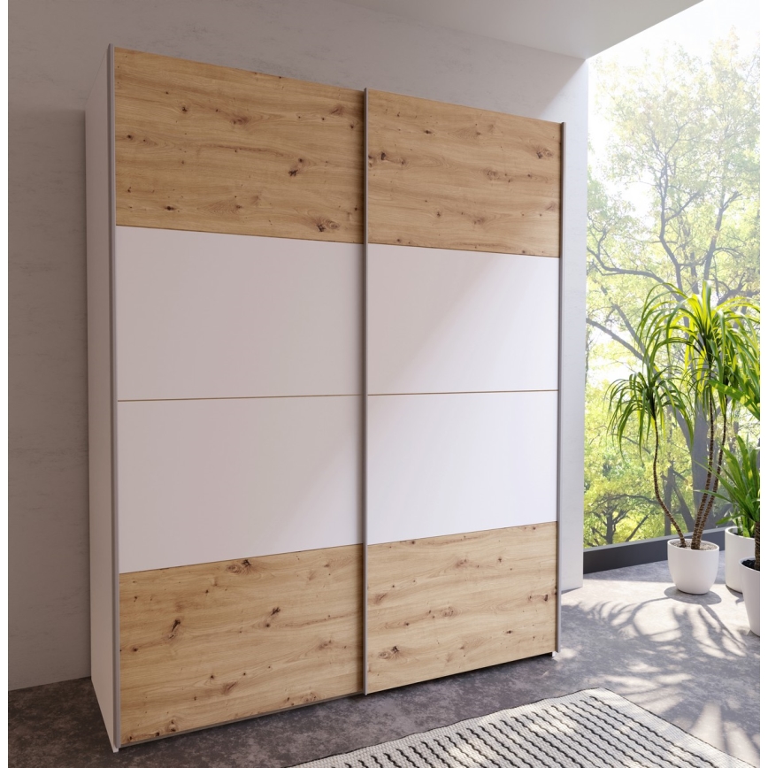 Garderobna omara KARO 170x210 cm bela/hrast artisan