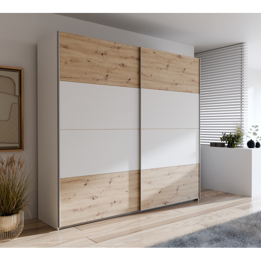 Garderobna omara KARO 220x210 cm, bela/hrast artisan