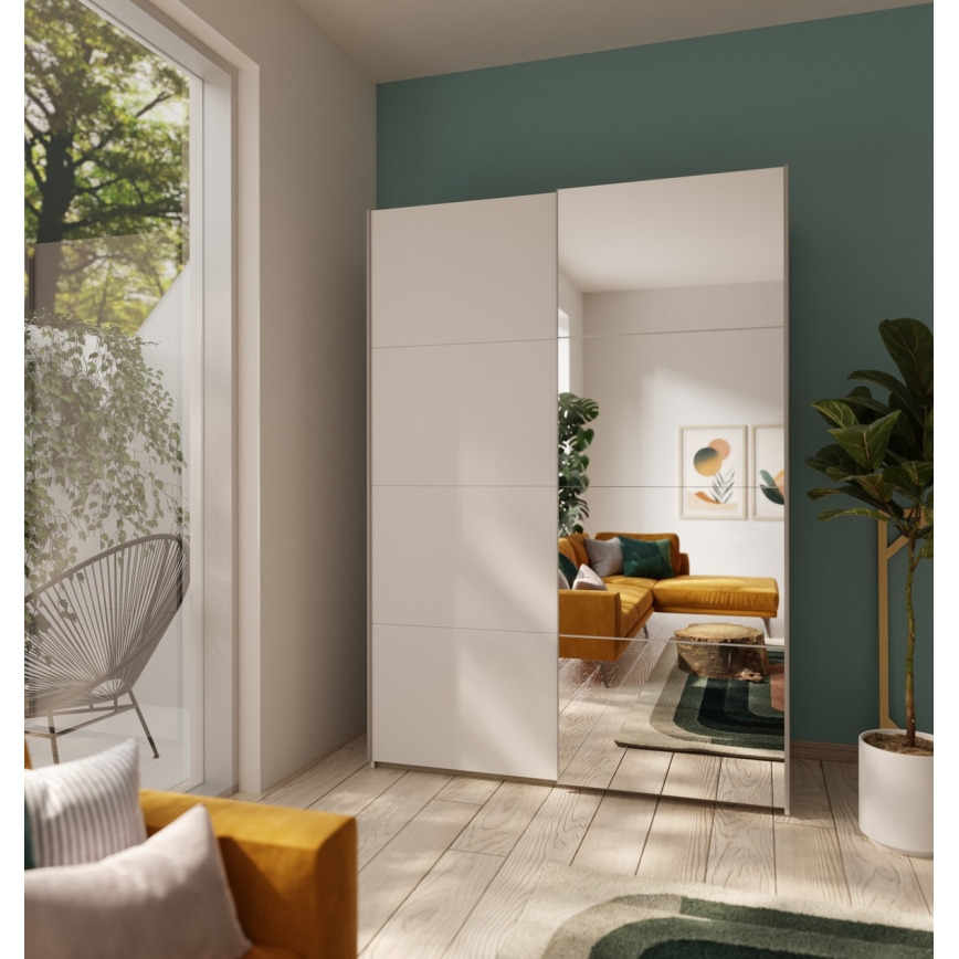 Garderobna omara KARO z ogledalom, 150x210 cm, bela