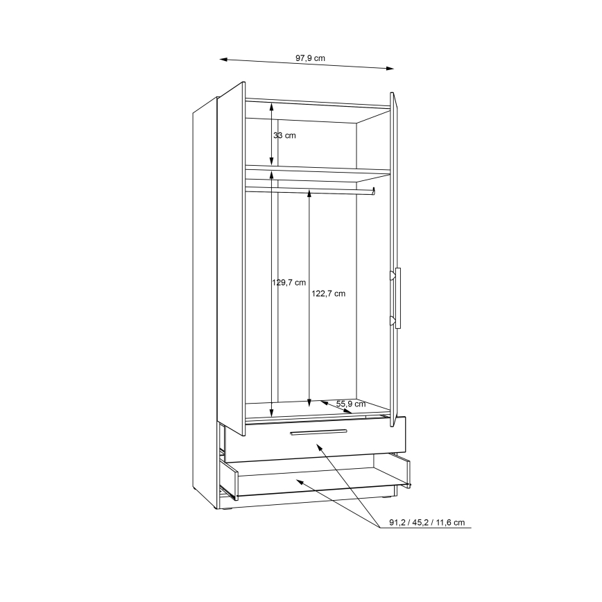 Garderobna omara MARO 100x213 cm hrast artisan