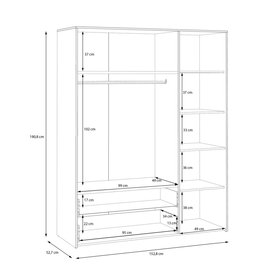 Garderobna omara URO 152x190 cm hrast artisan/bela
