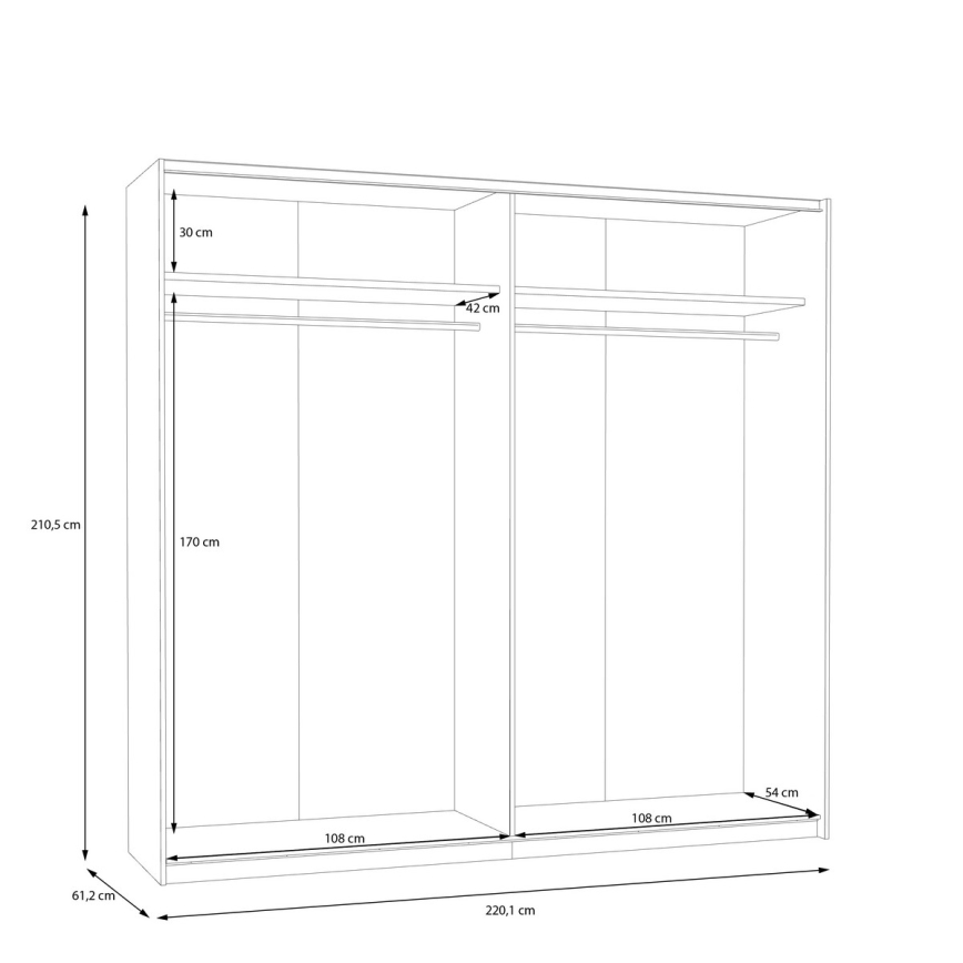 Garderobna omara z ogledalom KARO 220x210 cm bela