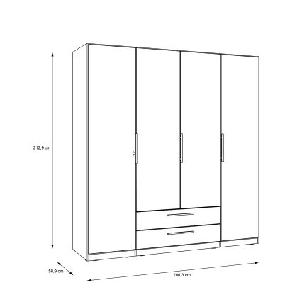 Garderobna omara z ogledalom MARO 200 x 213 cm, artisan hrast