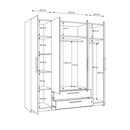 Garderobna omara z ogledalom MARO 200 x 213 cm, artisan hrast
