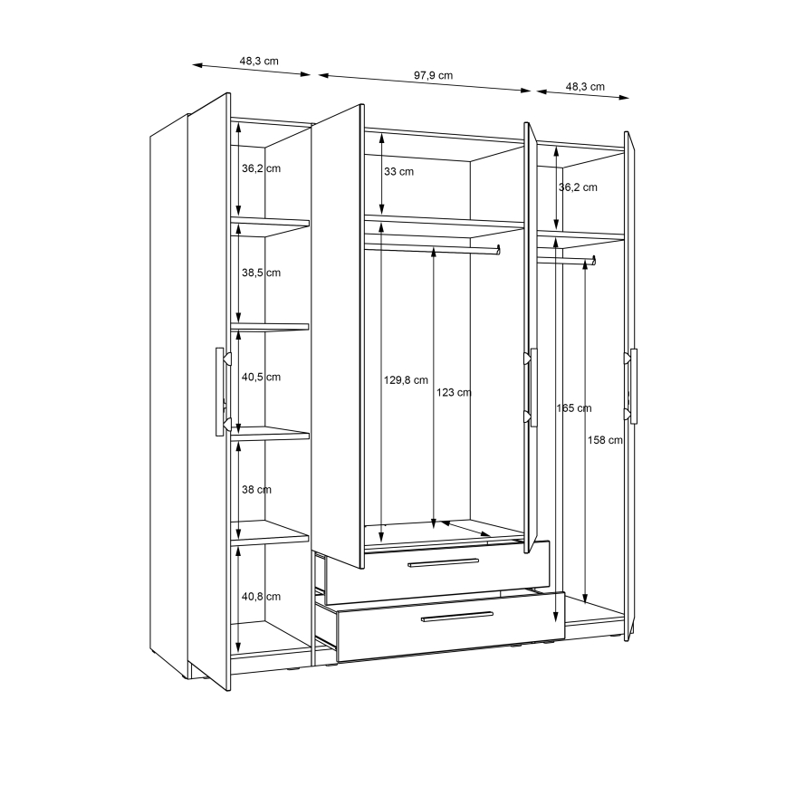Garderobna omara z ogledalom MARO 200 x 213 cm, artisan hrast