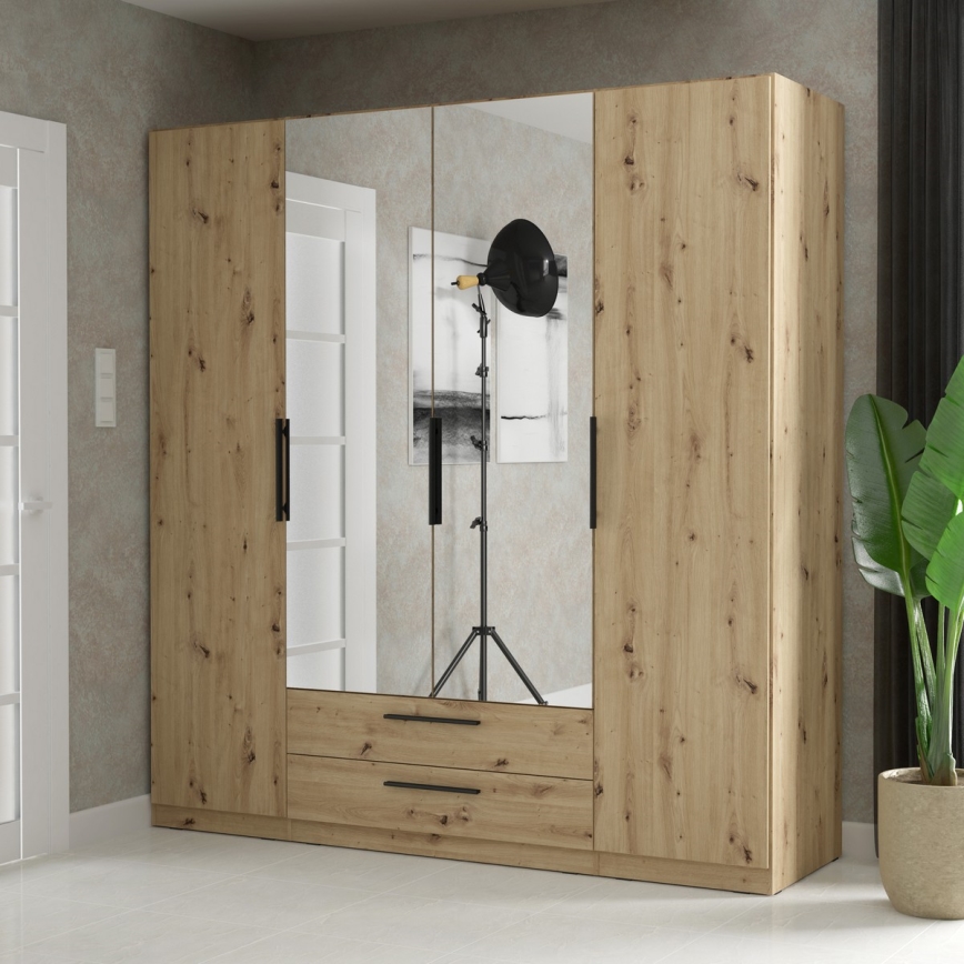 Garderobna omara z ogledalom MARO 200x213 cm hrast artisan