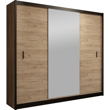 Garderobna omara z ogledalom MIRO 203x215 cm hrast craft/črna