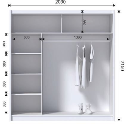 Garderobna omara z ogledalom MIRO 203x215 cm hrast craft/črna