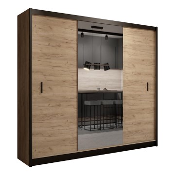 Garderobna omara z ogledalom MIRO 250x215 cm hrast craft/črna