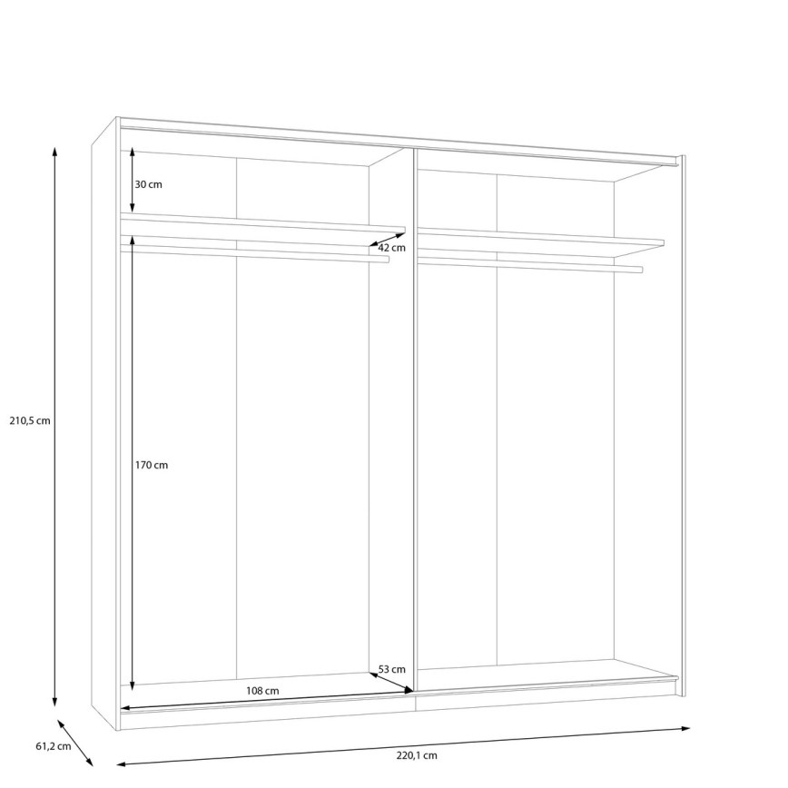 Garderobna omara z ogledalom ODEN 220x210 cm bež