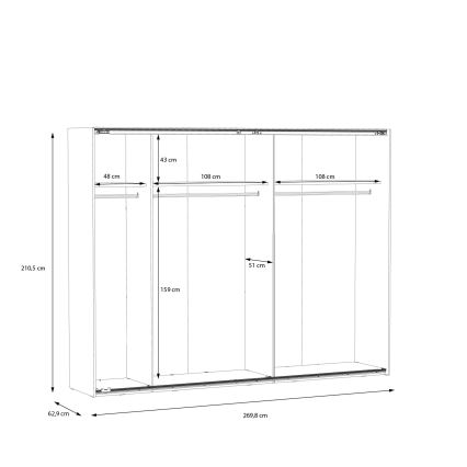 Garderobna omara z ogledalom OREN 270x210 cm hrast artisan