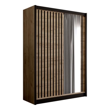 Garderobna omara z ogledalom SANTINO 150x215 cm hrast craft/črna