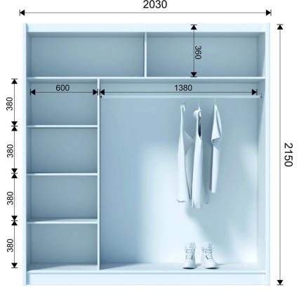 Garderobna omara z ogledalom SANTINO 203x215x61 cm črna/hrast craft