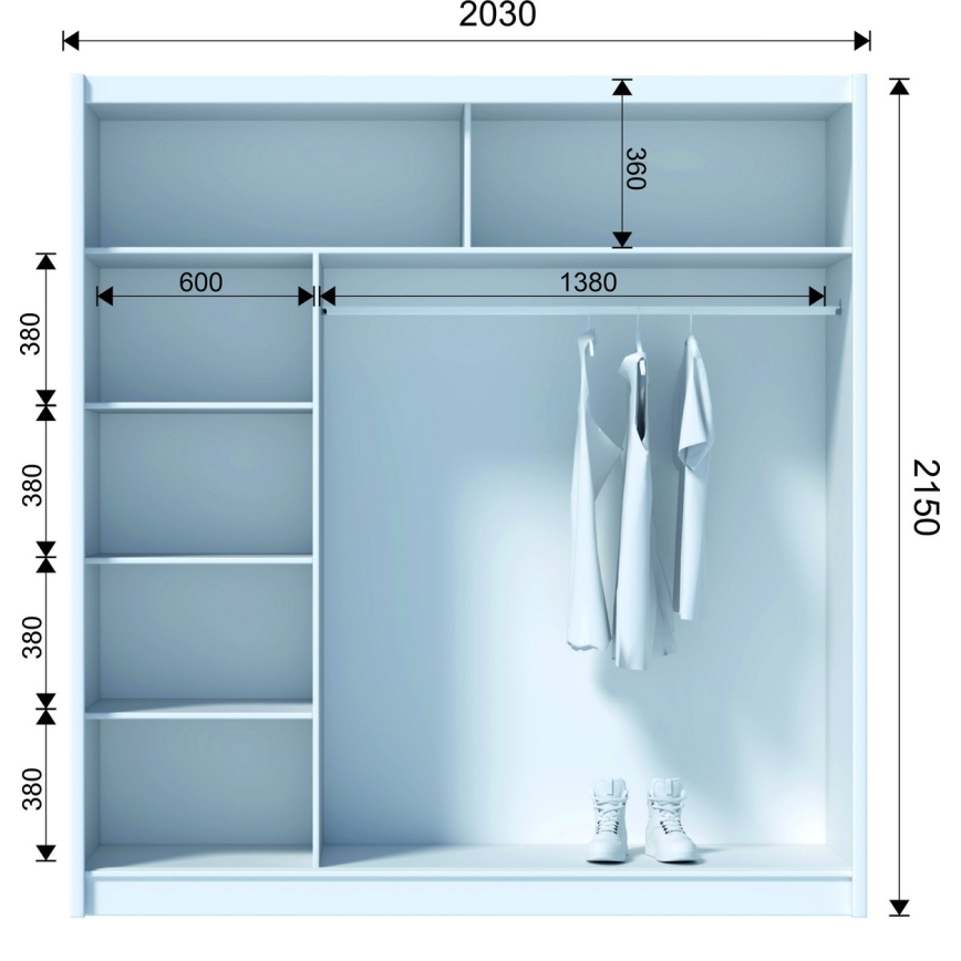 Garderobna omara z ogledalom SANTINO 203x215x61 cm črna/hrast craft