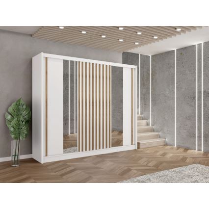 Garderobna omara z ogledalom SANTINO 250x215 cm bela/hrast craft