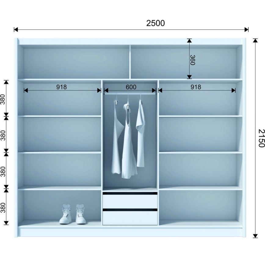 Garderobna omara z ogledalom SANTINO 250x215 cm črna/hrast craft