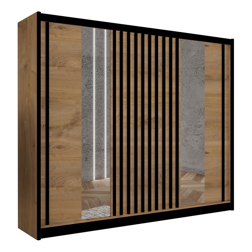 Garderobna omara z ogledalom SANTINO 250x215 cm hrast craft/črna