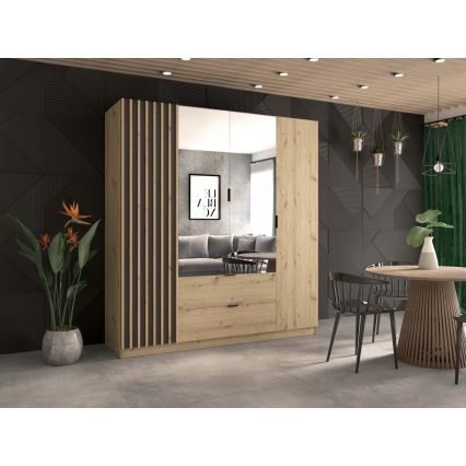 Garderobna omara z ogledalom VISTA 200x215 cm hrast artisan/grafit
