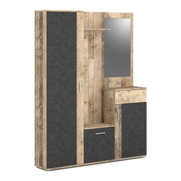 Garderobna stena z ogledalom NOLAN rjava/grafit