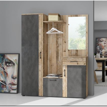 Garderobna stena z ogledalom NOLAN rjava/grafit