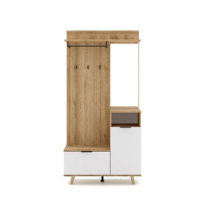 Garderobna stena z ogledalom SVEN rjava/bela