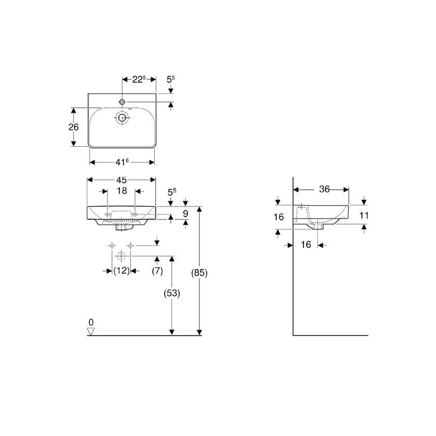 Geberit 500.222.01.1 - Viseči umivalnik Smyle Square 45x36 cm keramika/bela