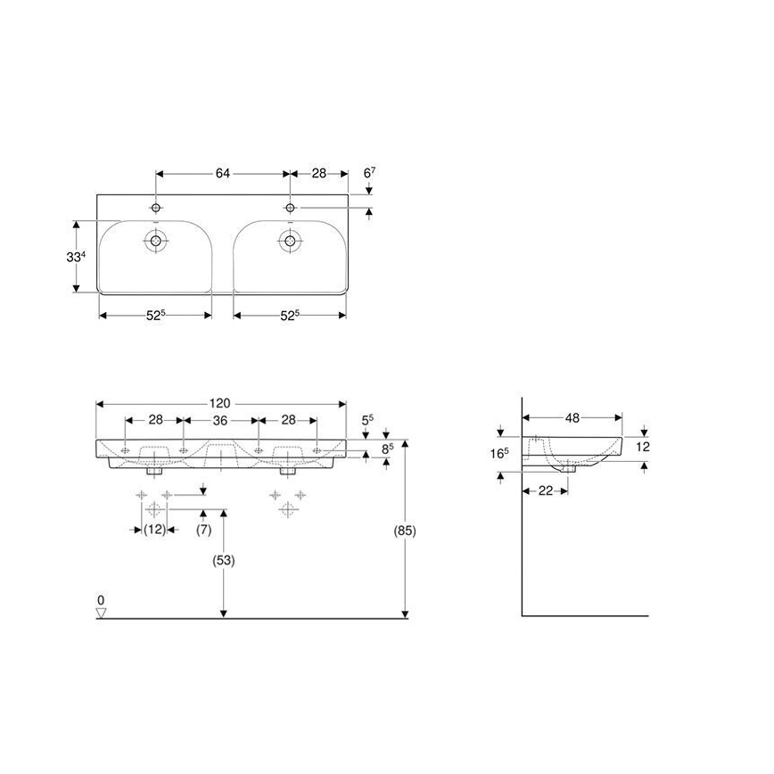 Geberit 500.223.01.1 - Viseči dvojni umivalnik Smyle Square 120x48 cm keramika/bela