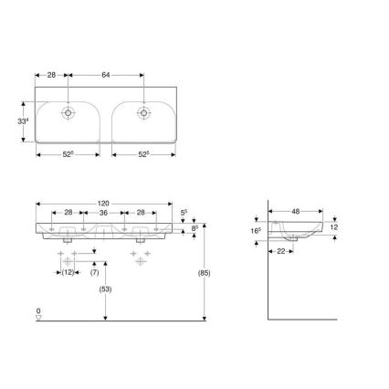 Geberit 500.224.01.1 - Stenski dvojni umivalnik Smyle Square 120x48 cm keramika/bela