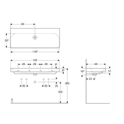 Geberit 500.225.01.1 - Stenski dvojni umivalnik Smyle Square 120x48 cm keramika/bela