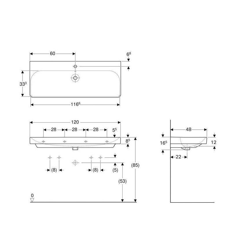 Geberit 500.226.01.1 - Viseči umivalnik Smyle Square 120x48 cm keramika/bela