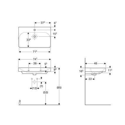 Geberit 500.249.01.1 - Stenski umivalnik Smyle Square 75x48 cm keramika/bela