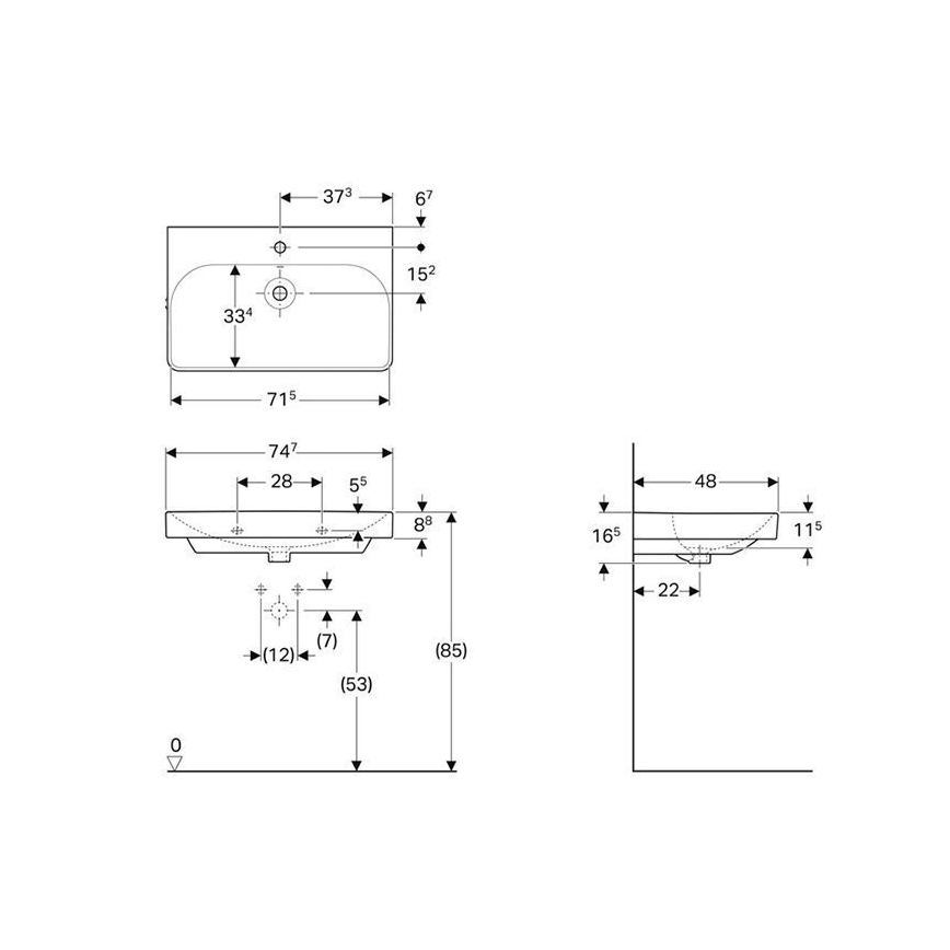 Geberit 500.249.01.1 - Stenski umivalnik Smyle Square 75x48 cm keramika/bela