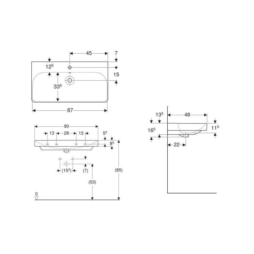 Geberit 500.251.01.1 - Viseči umivalnik Smyle Square 90x48 cm keramika/bela