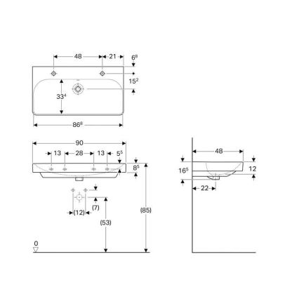 Geberit 500.252.01.1 - Viseči dvojni umivalnik Smyle Square 90x48 cm keramika/bela