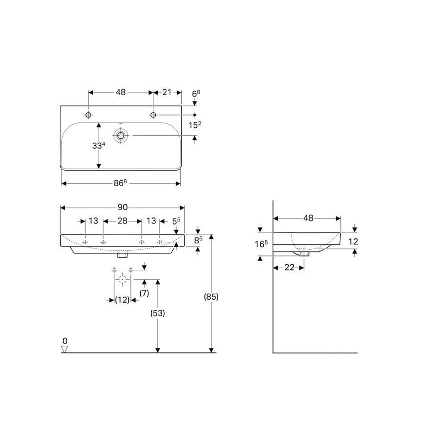 Geberit 500.252.01.1 - Viseči dvojni umivalnik Smyle Square 90x48 cm keramika/bela