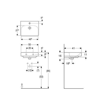 Geberit 500.256.01.1 - Stenski umivalnik Smyle Square 50x41 cm keramika/bela