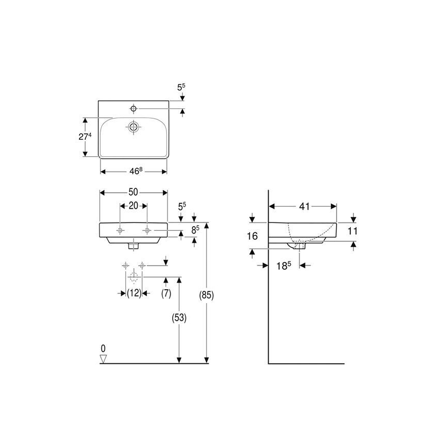 Geberit 500.256.01.1 - Stenski umivalnik Smyle Square 50x41 cm keramika/bela