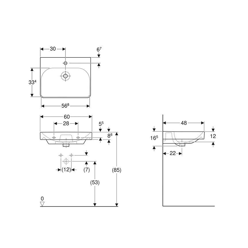 Geberit 501.732.00.1 - Stenski umivalnik Smyle Square 60x48 cm keramika/bela