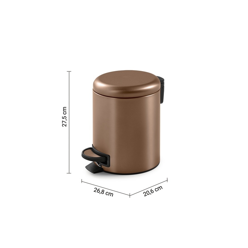 Gedy - Koš za smeti POTTY 5 l z mehkim zapiranjem v barvi brona