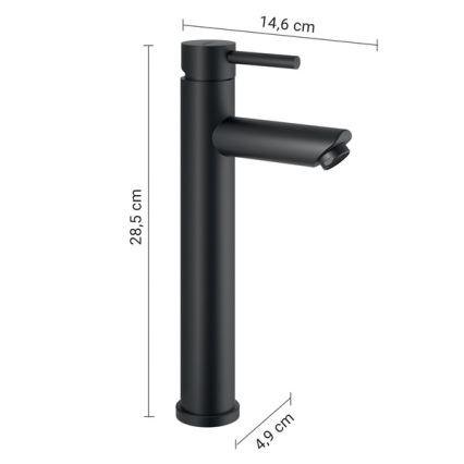 Gedy - Mešalna pipa za umivalnik ALTO HIGH 28,5 cm mat črna