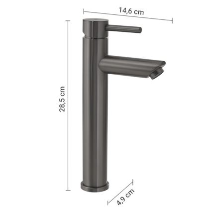 Gedy - Pipa za umivalnik ALTO 28,5 cm metalik siva