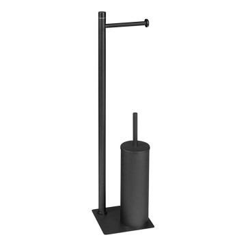 Gedy - Samostoječa WC krtača z držalom za toaletni papir TRILLY mat črna