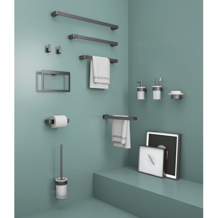 Gedy - Stenska posodica za milo PIRENEI matirano steklo/metalik siva