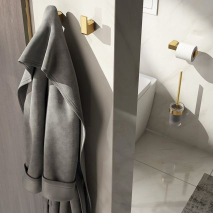 Gedy - Stenska WC-krtača PIRENEI mlečno steklo/matna zlata