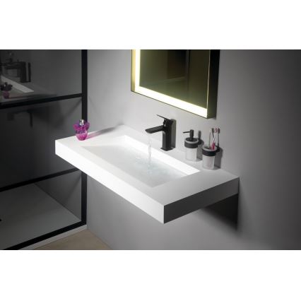 Gedy - Stenski dozirnik mila PIRENEI 110 ml mlečno steklo/mat črna