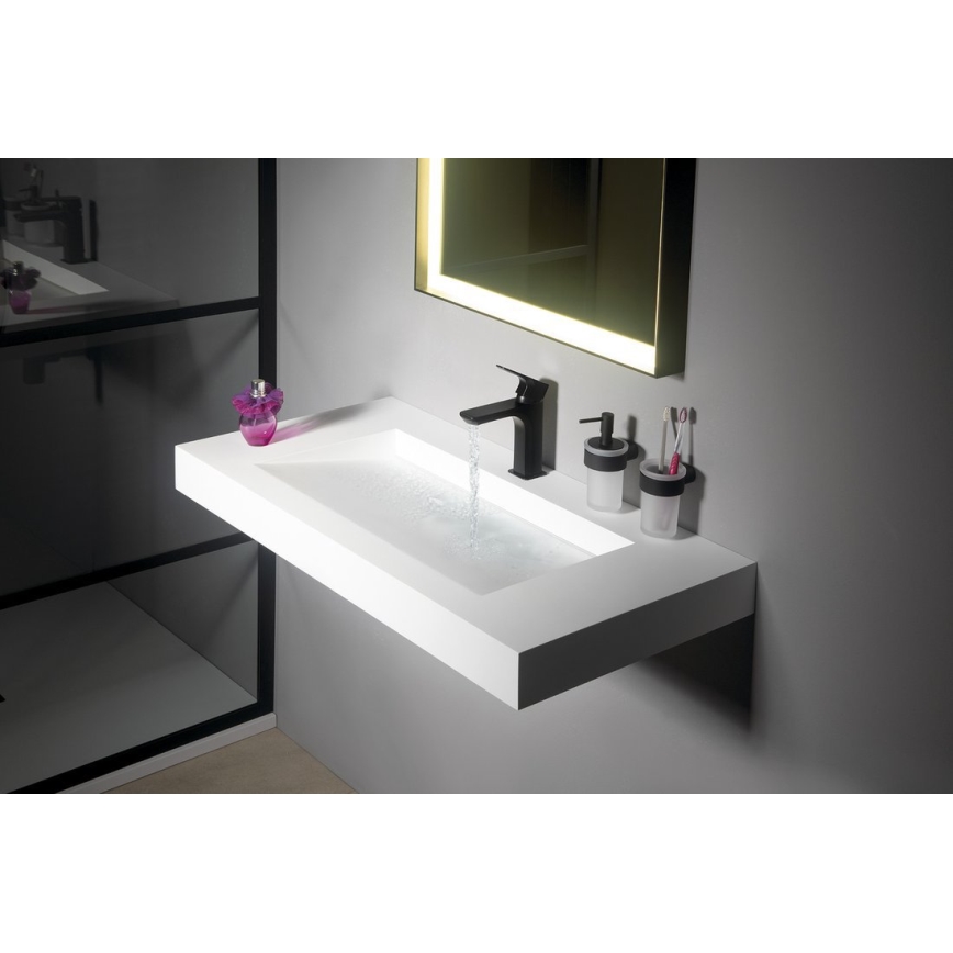 Gedy - Stenski dozirnik mila PIRENEI 110 ml mlečno steklo/mat črna