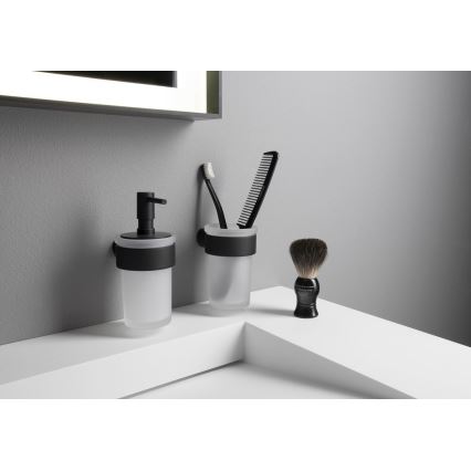 Gedy - Stenski dozirnik mila PIRENEI 110 ml mlečno steklo/mat črna